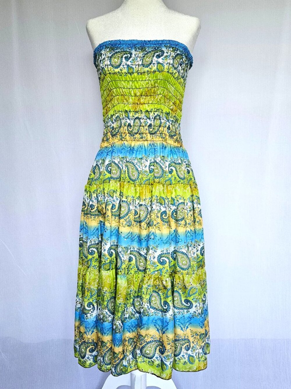 Strapless Sundress | Paisley Print Sequin | Tropical Boho | Size M